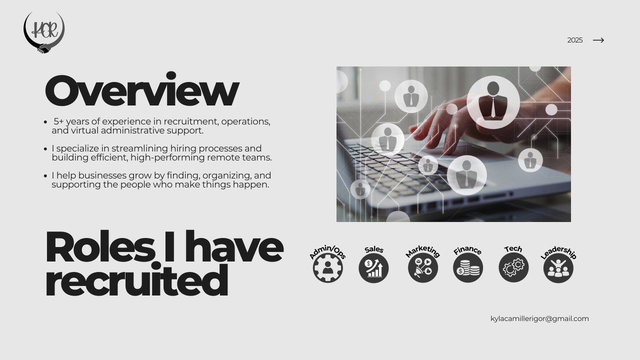 Overview slide with function icons for roles recruited