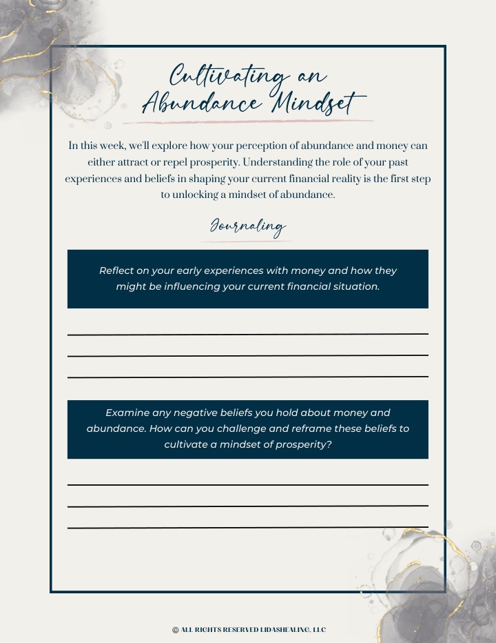 Journaling page with two prompts in navy panels and writing lines