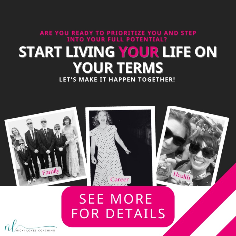 Black and pink promo post reading Start living your life on your terms, with Family, Career and Health photo cards and a See more for details button